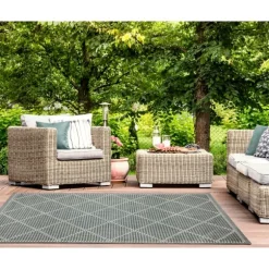 Kirkland's Home Outdoor Rugs-Forest Geo Lattice Outdoor Area Rug, 6X9