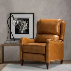 Kirkland's Home Accent Chairs-Full-Grain Leather Recliner Accent Chair