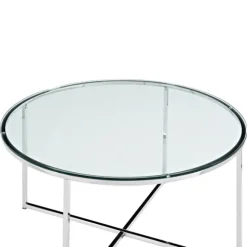 Kirkland's Home Coffee Tables-Glass & Chrome X-Base Coffee Table