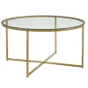 Kirkland's Home Coffee Tables-Glass & Gold X-Base Coffee Table