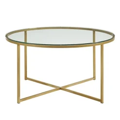 Kirkland's Home Coffee Tables-Glass & Gold X-Base Coffee Table