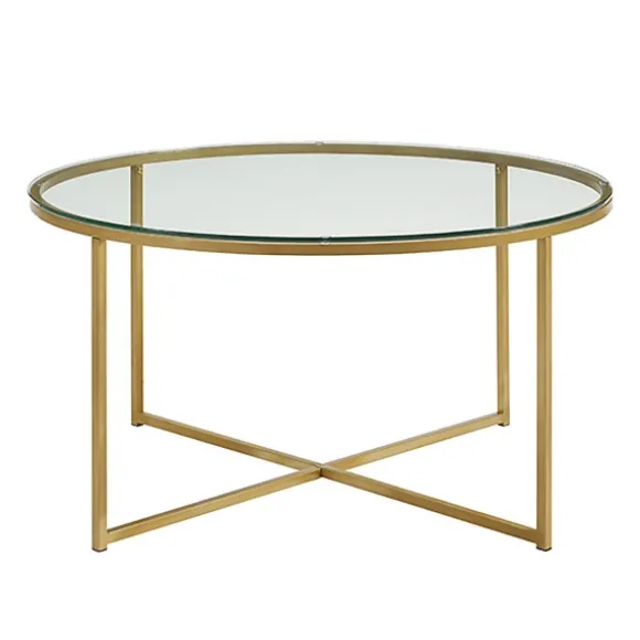 Kirkland's Home Coffee Tables-Glass & Gold X-Base Coffee Table