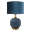 Kirkland's Home Table Lamps-Glass Base Round Velvet Shade Table Lamp