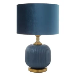 Kirkland's Home Table Lamps-Glass Base Round Velvet Shade Table Lamp