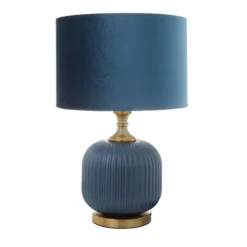 Kirkland's Home Table Lamps-Glass Base Round Velvet Shade Table Lamp
