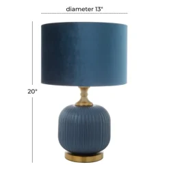 Kirkland's Home Table Lamps-Glass Base Round Velvet Shade Table Lamp
