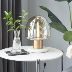 Kirkland's Home Table Lamps-Glass Shade Gold Mushroom Table Lamp