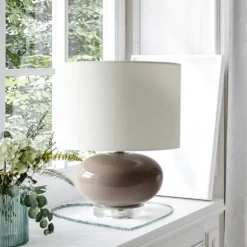 Kirkland's Home Table Lamps-Glass Short Oval Table Lamp