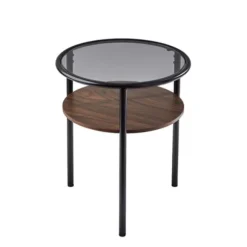Kirkland's Home Accent & End Tables-Glass Top Accent Table With Wood Shelf