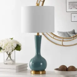Kirkland's Home Table Lamps-Glazed Blue Glass Teardrop Table Lamp