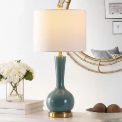 Kirkland's Home Table Lamps-Glazed Blue Glass Teardrop Table Lamp