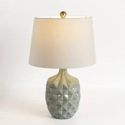 Kirkland's Home Table Lamps-Glazed Dusty Blue Geo Table Lamp