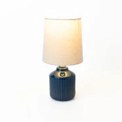 Kirkland's Home Table Lamps-Glazed Navy Ribbed Mini Table Lamp