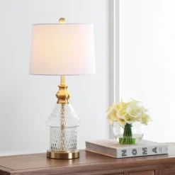 Kirkland's Home Table Lamps-Gold And Clear Bubble Glass Table Lamp