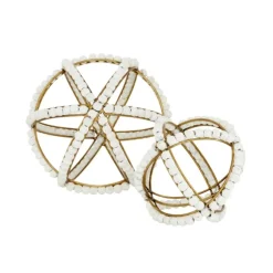 Kirkland's Home Bowl Filler-Gold And Ivory Wooden Bead 2-Pc. Orb Set