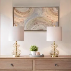 Kirkland's Home Table Lamps-Gold Curved Glass Table Lamps, Set Of 2