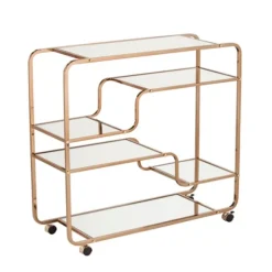 Kirkland's Home Kitchen Islands & Bar Carts-Gold Curved Metal Mirrored Bar Cart