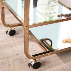 Kirkland's Home Kitchen Islands & Bar Carts-Gold Curved Metal Mirrored Bar Cart