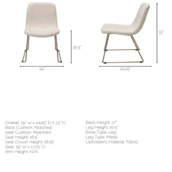 Kirkland's Home Dining Chairs-Gold Iron And Fabric Dining Chairs, Set Of 2