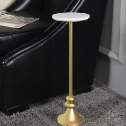 Kirkland's Home Accent & End Tables-Gold Marble Top Pedestal Cocktail Table