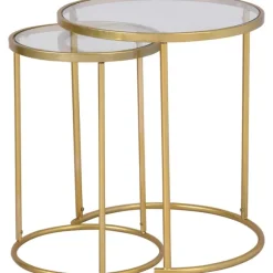 Kirkland's Home Accent & End Tables-Gold Metal And Glass Nesting 2-Pc Accent Table Set
