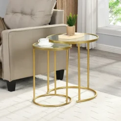 Kirkland's Home Accent & End Tables-Gold Metal And Glass Nesting 2-Pc Accent Table Set