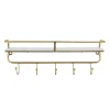Kirkland's Home Hooks-Gold Metal And White Wood Wall Shelf With Hooks
