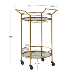 Kirkland's Home Kitchen Islands & Bar Carts-Gold Metal Frame Bar Cart With Mirrored Shelves