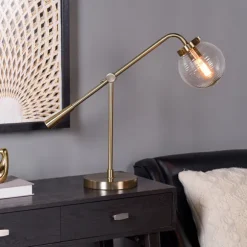 Kirkland's Home Table Lamps-Gold Metal Glass Task Shade Table Lamp