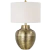 Kirkland's Home Table Lamps-Gold Metal Hammered Cream Shade Table Lamp