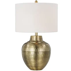 Kirkland's Home Table Lamps-Gold Metal Hammered Cream Shade Table Lamp