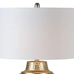 Kirkland's Home Table Lamps-Gold Metal Hammered Cream Shade Table Lamp