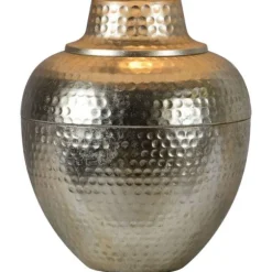 Kirkland's Home Table Lamps-Gold Metal Hammered Cream Shade Table Lamp