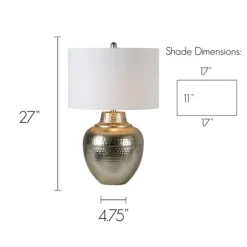 Kirkland's Home Table Lamps-Gold Metal Hammered Cream Shade Table Lamp
