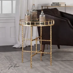 Kirkland's Home Accent & End Tables-Gold Metal Mirrored Tray Accent Table