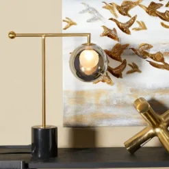 Kirkland's Home Table Lamps-Gold Metal Smoked Glass Shade Table Lamp