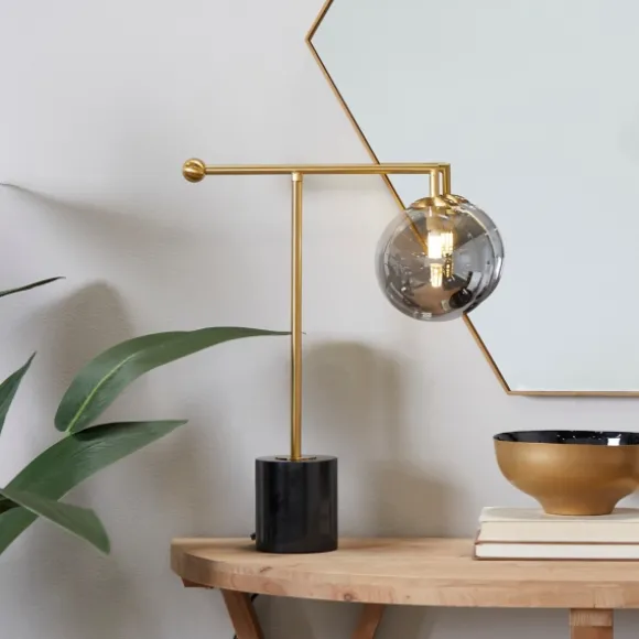 Kirkland's Home Table Lamps-Gold Metal Smoked Glass Shade Table Lamp