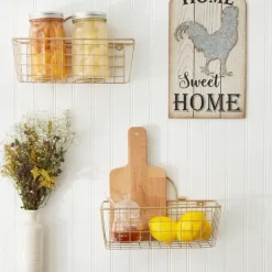 Kirkland's Home Wall Storage-Gold Metal Wire Cage Wall Baskets, Set Of 2