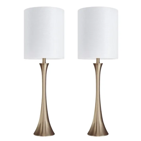 Kirkland's Home Table Lamps-Gold Sparkle Shade Tapered Table Lamps, Set Of 2