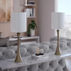 Kirkland's Home Table Lamps-Gold Sparkle Shade Tapered Table Lamps, Set Of 2