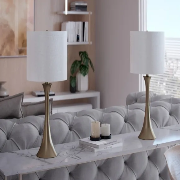 Kirkland's Home Table Lamps-Gold Sparkle Shade Tapered Table Lamps, Set Of 2