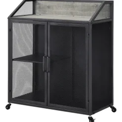 Kirkland's Home Kitchen Islands & Bar Carts-Gray And Black Mesh 2-Door Bar Cart