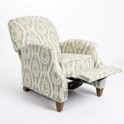 Kirkland's Home Accent Chairs-Gray And White Damask Upholstered Recliner