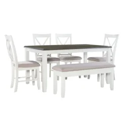 Kirkland's Home Dining Sets-Gray And White Upholstered Wood 6-Pc. Dining Set