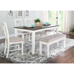 Kirkland's Home Dining Sets-Gray And White Upholstered Wood 6-Pc. Dining Set