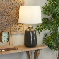 Kirkland's Home Table Lamps-Gray Ceramic Base Gold Accent Table Lamp