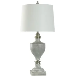 Kirkland's Home Table Lamps-Gray Faux Wood And Silver Table Lamp