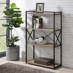 Kirkland's Home Bookshelves-Gray Finish X Frame Open Shelf Bookcase