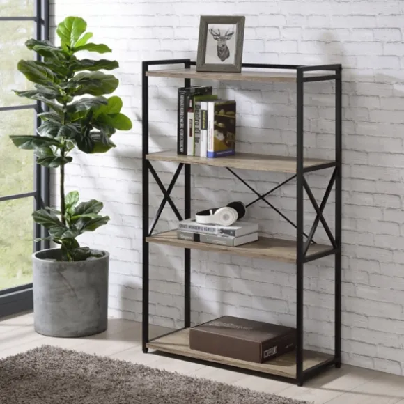 Kirkland's Home Bookshelves-Gray Finish X Frame Open Shelf Bookcase