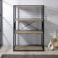 Kirkland's Home Bookshelves-Gray Finish X Frame Open Shelf Bookcase